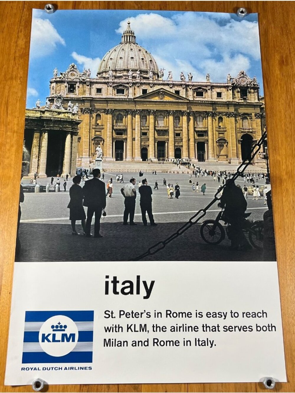 VTG POSTER ITALY BY KLM ADVERTISING FLIGHTS ROYAL DUTCH AIRLINES 1960’s
